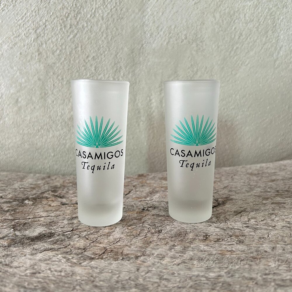 Casamigos Tequila Shot Glass frosty with a Teal Logo Agave Plant (Set of 2)